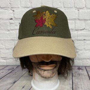 Canada Hat Cap Strap Back Olive Green Brown Embroidered Maple Leaf Canadian